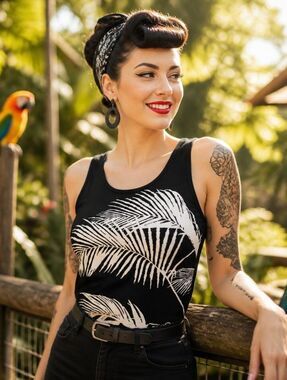 Van Heusen Black and White Palm-Print Tank